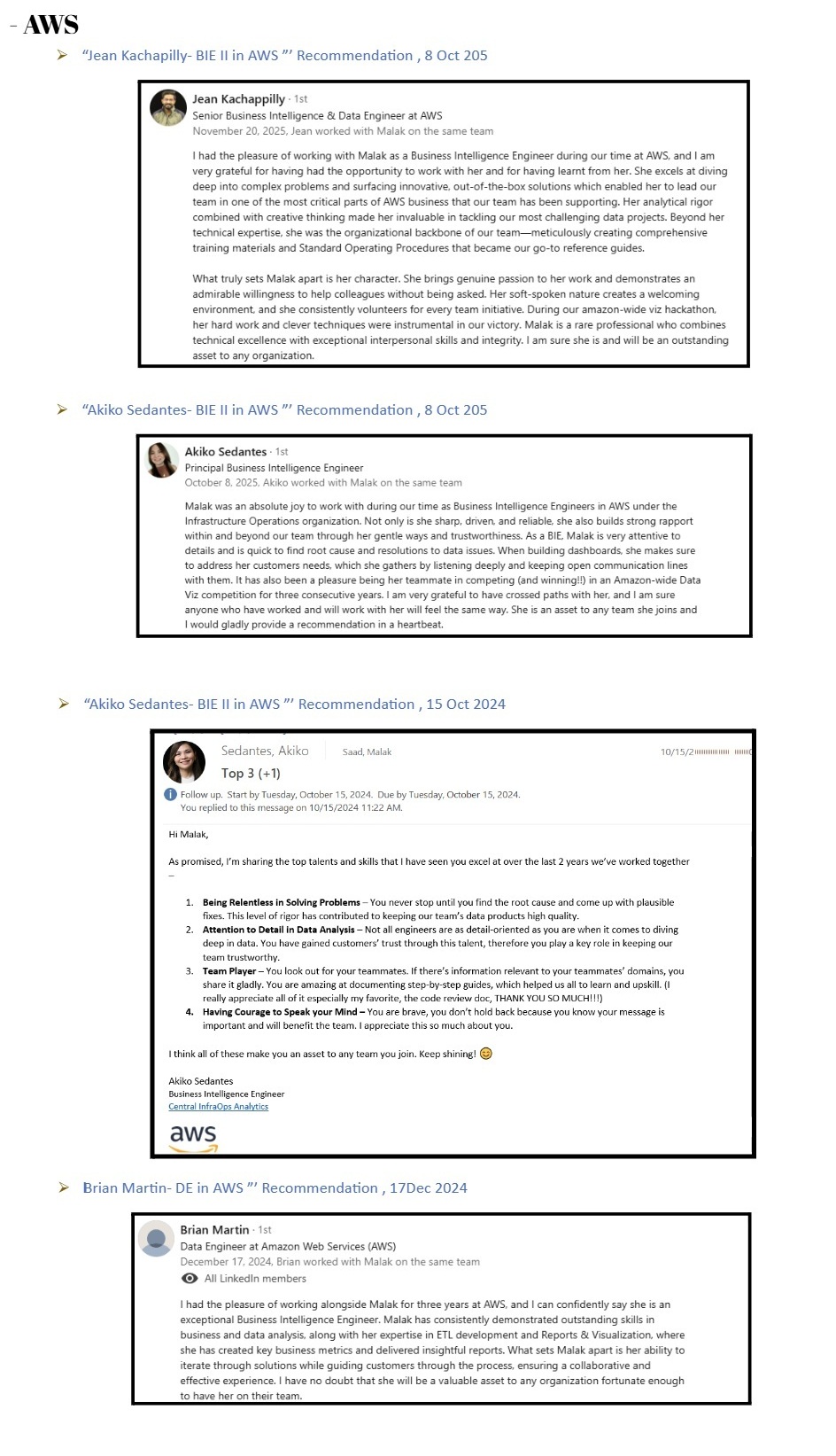 AWS client recommendation letter
